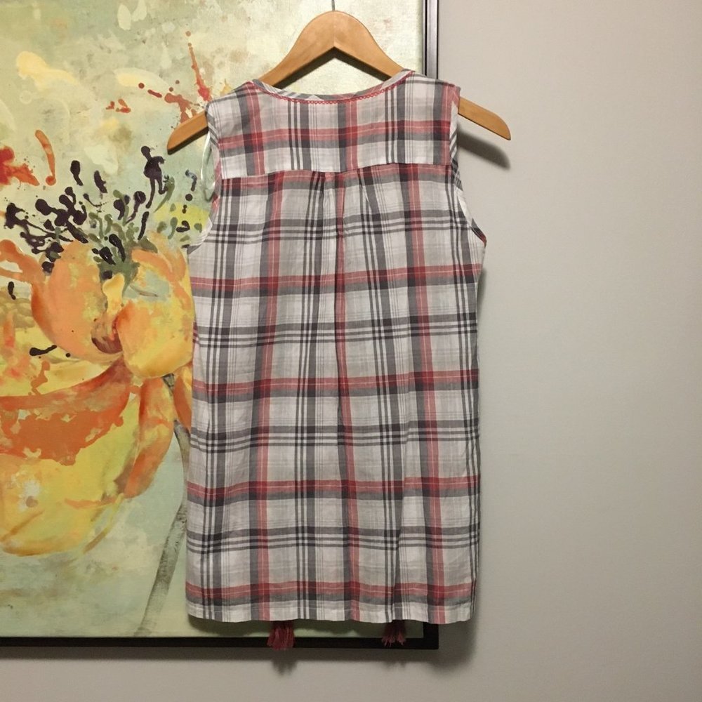 Anthropologie Solitaire Plaid Tassel Boho Tank Top Tunic Cotton Small - Picture 3 of 10